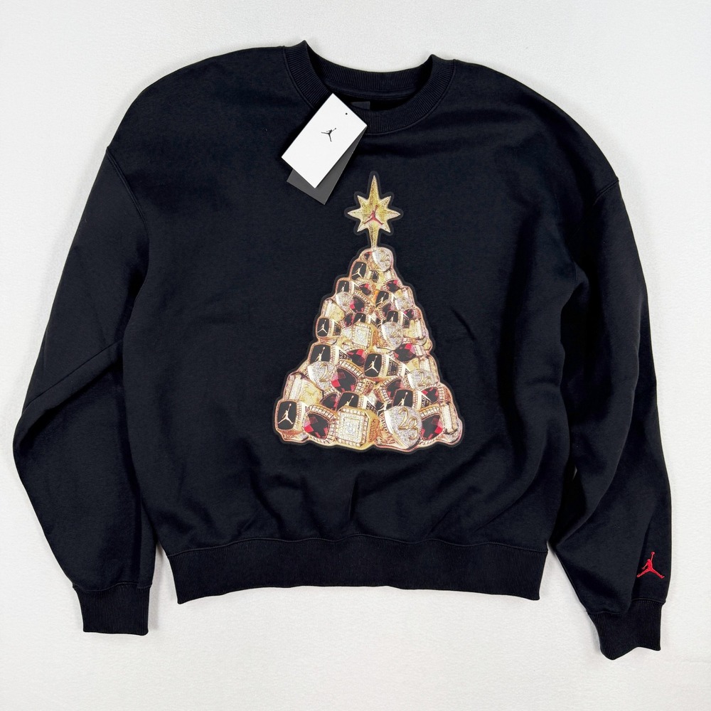 Jordan Tree Of Rings Crew Neck Sweatshirt Size M Mens Black HV1874-010